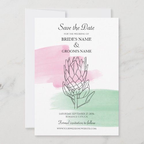 King Protea Watercolor Wedding Save The Date