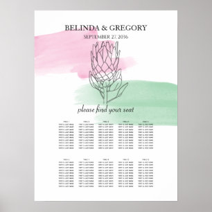 King Protea Watercolor Wedding Seating Chart