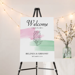 King Protea Watercolor Wedding Welcome Sign