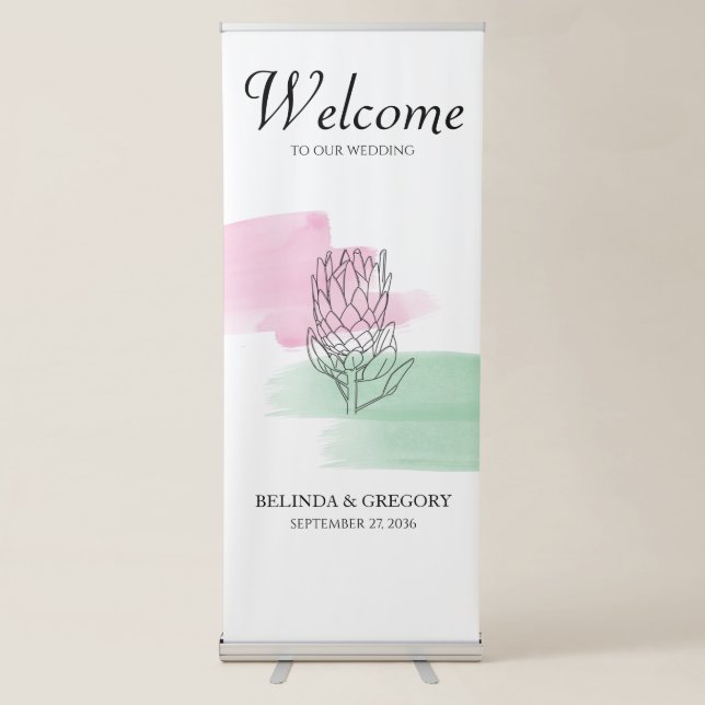 King Protea Watercolor Wedding Welcome Sign (Front)