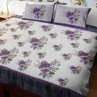 King Purple Floral Purple & Green Plaid Duvet Cover