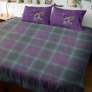 King Purple & Green Plaid Duvet Cover