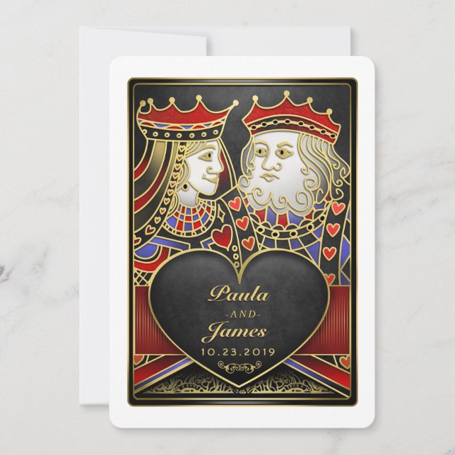 King & Queen Black, Red & Gold Vegas Invitation (Front)