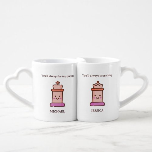 King Queen Chess Cute Couple Funny Valentines Day Coffee Mug Set