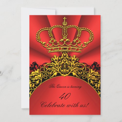 King Queen Gold Royal Regal Red Birthday Party Invitation