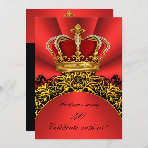 King Queen Gold Royal Regal Redish Birthday Party  Invitation