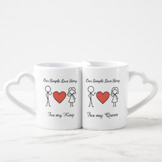King & Queen Matching Heart Coffee Cups