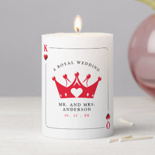 King & Queen of Hearts Casino Poker Card Wedding Pillar Candle