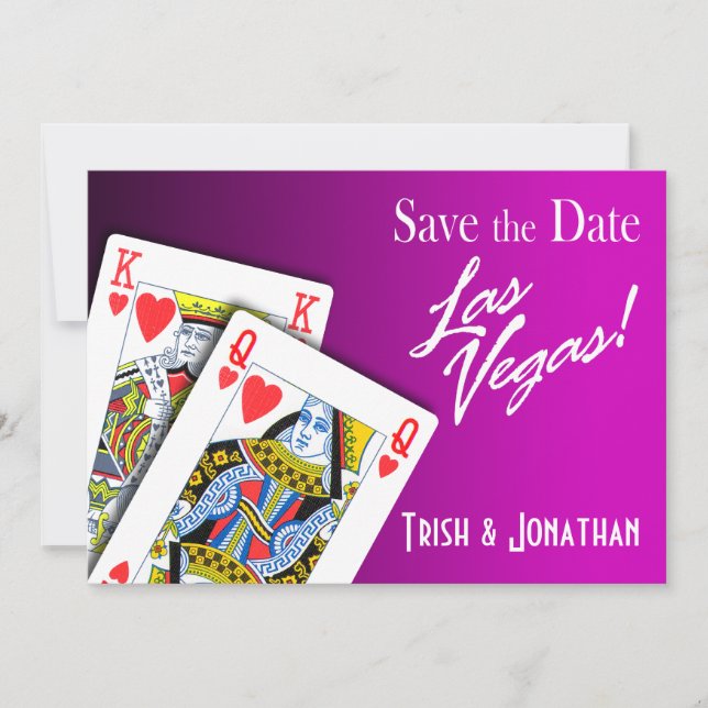 King & Queen of Hearts Las Vegas Wedding purple Save The Date (Front)
