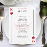 King & Queen of Hearts Playing Card Wedding Menu<br><div class="desc">King and queen of hearts playing card wedding reception menu.  Personalize it with your event details.  Great for a Las Vegas / poker themed celebration.</div>