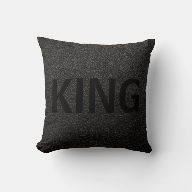 KING QUEEN on black leather Throw Pillow (Front)