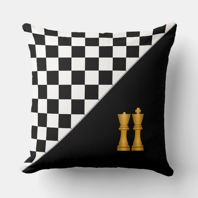 King & Queen on Stylish Black and White  Chess Throw Pillow (Front)
