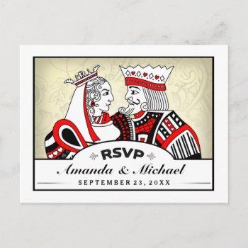 King & Queen Playing Cards Rsvp Matching Postcard by juliea2010 at Zazzle