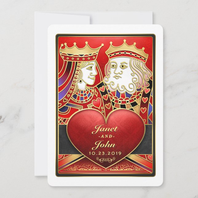 King & Queen Red & Black Vegas Wedding Invite (Front)
