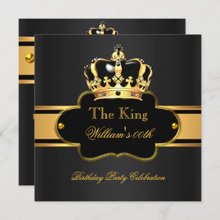 King Queen Royal Black Gold Birthday Men Or Women Invitation