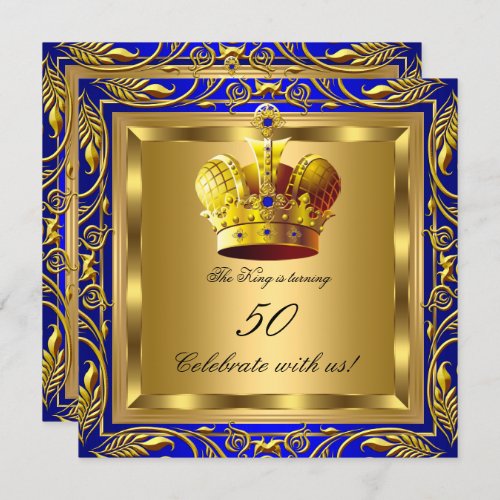King Queen Royal Blue Gold Elite Birthday Party Invitation