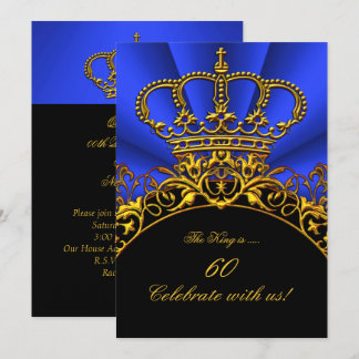 King Regal Queen Gold Royal Blue Birthday Party 2 Invitation