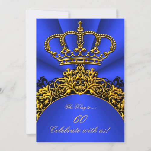 King Regal Queen Gold Royal Blue Birthday Party 3 Invitation