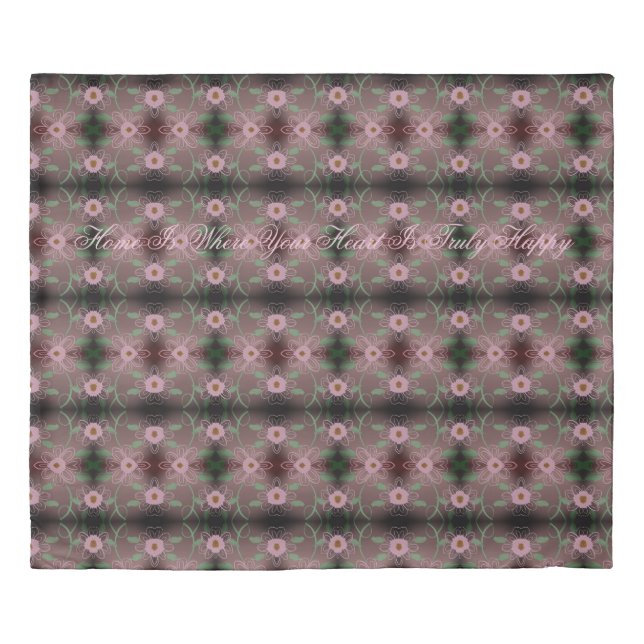 King Reversible Pink Black And Dark Green Duvet Cover (Front)