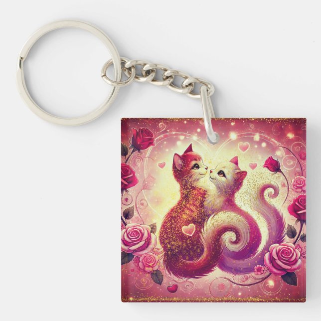 King ring - pink pussy cats keychain (Front)