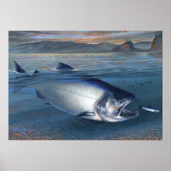 King Salmon Early Morning Bite Poster by cleverpupart at Zazzle