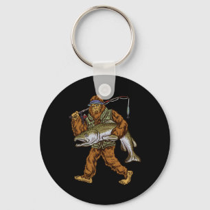 King Salmon Fishing Trout Hunting Bigfoot Fisherme Keychain