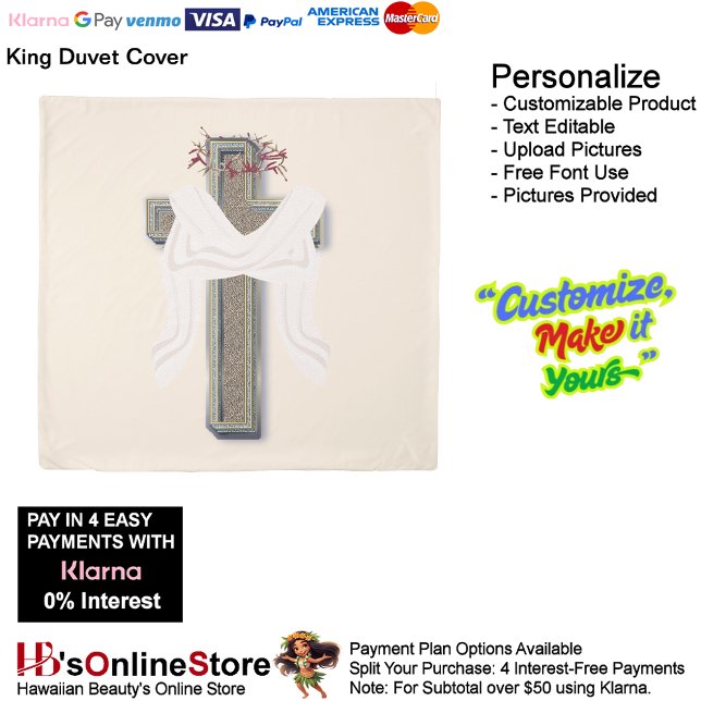 King Size Duvet Cover Beige Background (Cross with Bow Duvet Cover Featuring a Beige Background.)