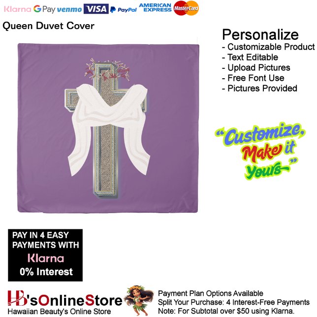 King Size Duvet Cover Purple Background (Cross with Bow Duvet Cover Featuring a Purple Background.)