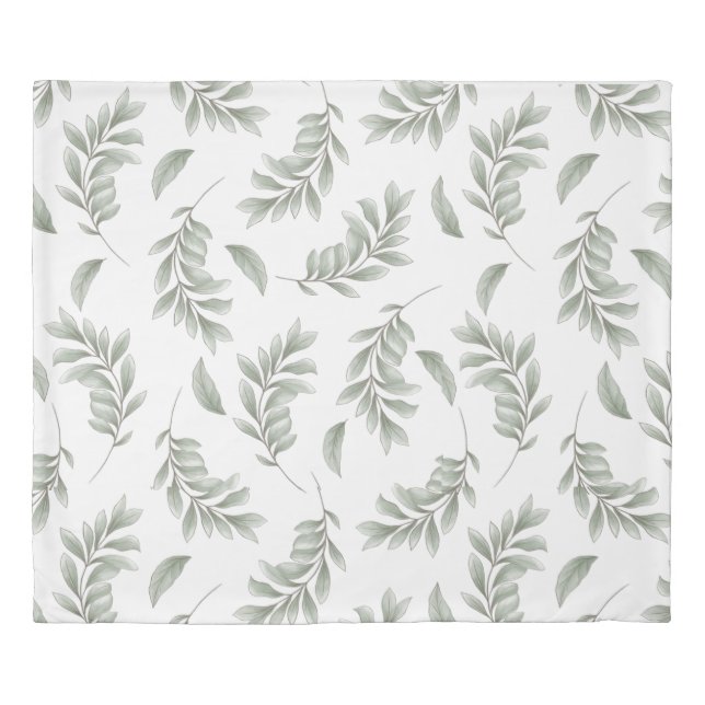 King Size Sage Green Botanical Duvet Cover (Front)