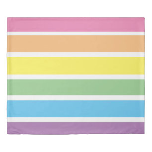 King Sized Pastel Rainbow Candy Striped  Duvet Cover