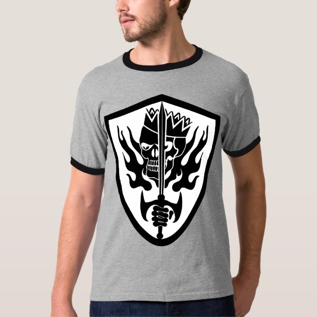 King Skull Flaming Shield T-Shirt (Front)