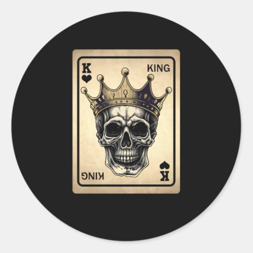 King Skull With Crown Card Hearts Flush Couple Mat Classic Round Sticker