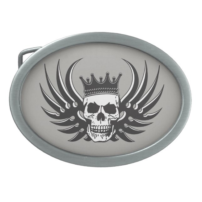 King Skull with Wings Belt Buckle (Front)