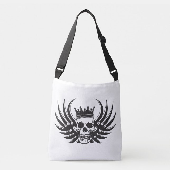 King Skull with Wings Crossbody Bag (Front)