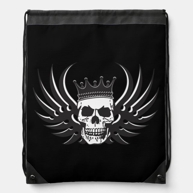 King Skull with Wings  Drawstring Bag (Front)