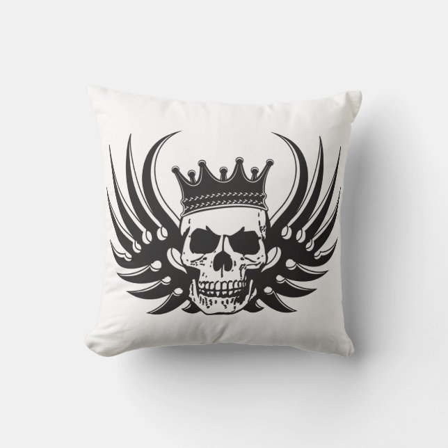 King Skull with Wings Throw Pillow (Front)
