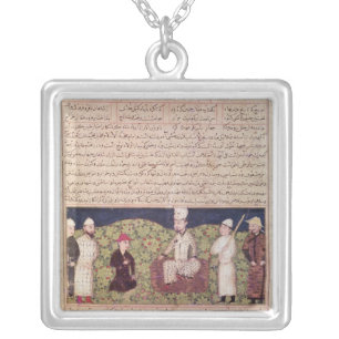 King surrounded by courtiers silver plated necklace