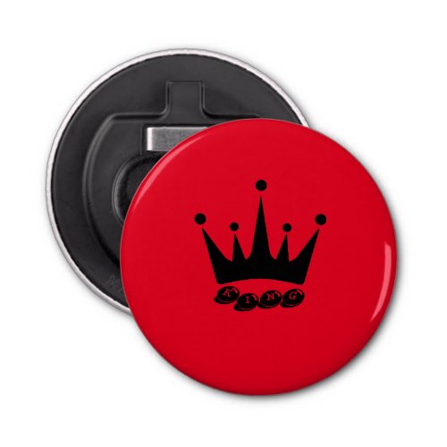 King Text Black Color Crown Button Bottle Opener