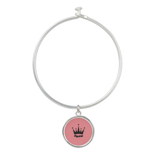 King Text Crown Bangle Bracelet With Round Charm