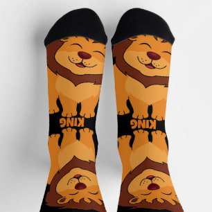 KING Text Cute Lion Printed Premium Crew Handsome Socks
