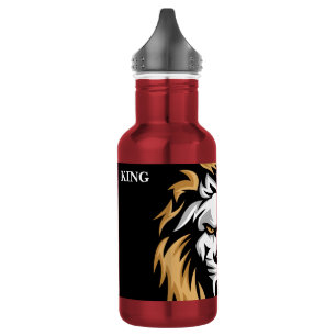 King Text Lion Fire Emblem Bold Red Color Drinking Stainless Steel Water Bottle