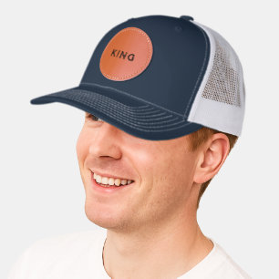 King Text Trucker-Hat Quality Versatile Style Rich Leather Patch Hat