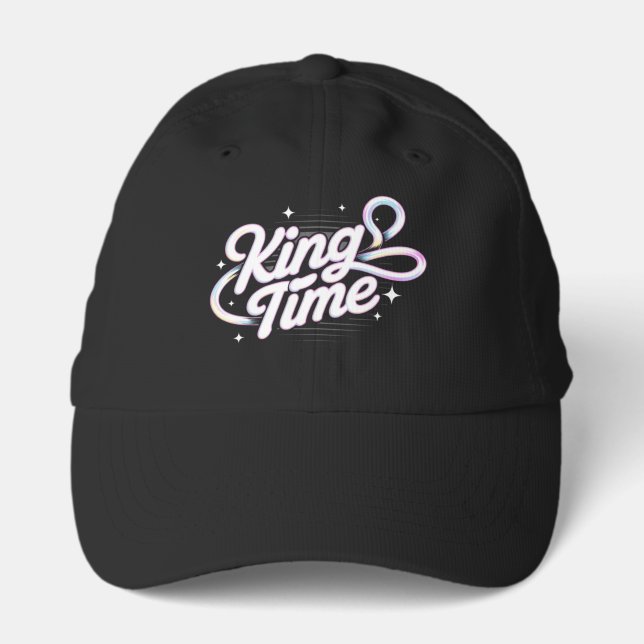 King Time Retro Typography Motivational Design Performance Cap (Front)