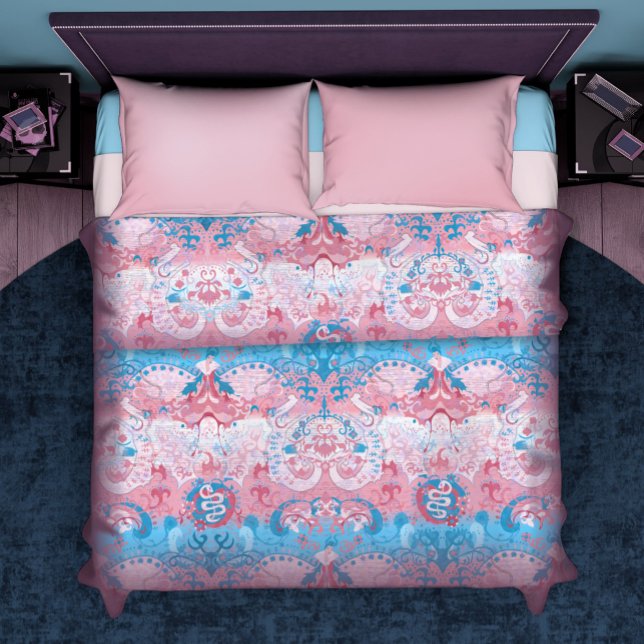 KING Transgender Dragon Damask Pride Flag Colors Duvet Cover (Creator Uploaded)