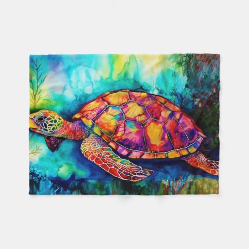 King Turtle Swims Through Azure Seas Fleece Blanket