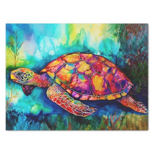 King Turtle Swims Through Azure Seas Tissue Paper