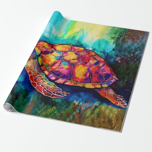 King Turtle Swims Through Azure Seas Wrapping Paper