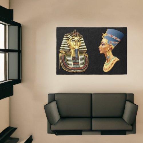 King Tut and Queen Nefertiti Ancient Egyptian Area Rug