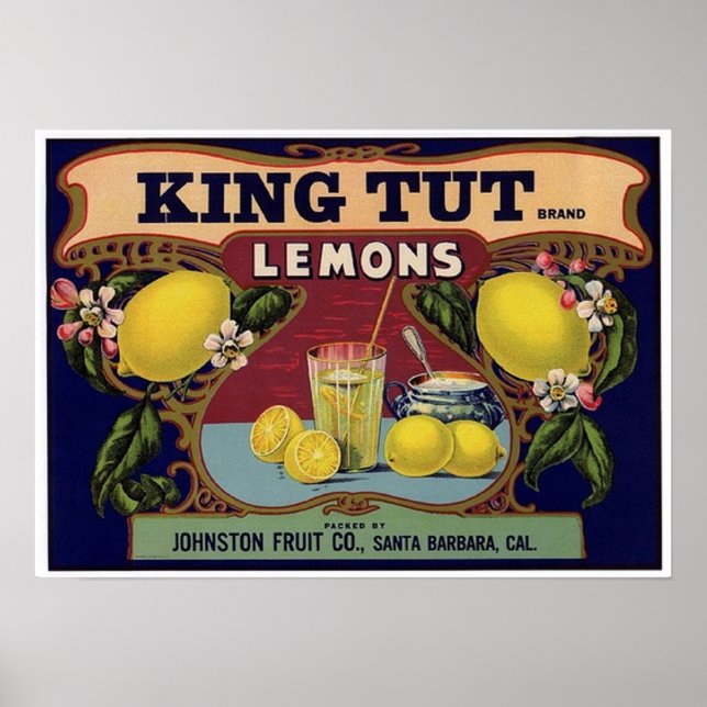 King Tut Brand Lemons Crate Label Poster (Front)