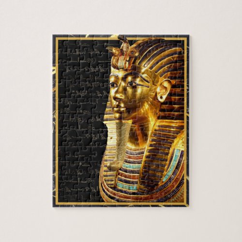 King Tutankhamun with Hieroglyphs Gold and Black Jigsaw Puzzle